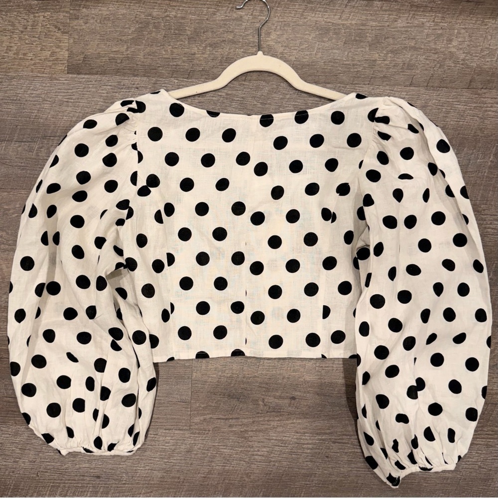 H&M Mara Hoffman Style Linen Balloon Sleeve Crop Blouse Size 8 - Picture 6 of 7
